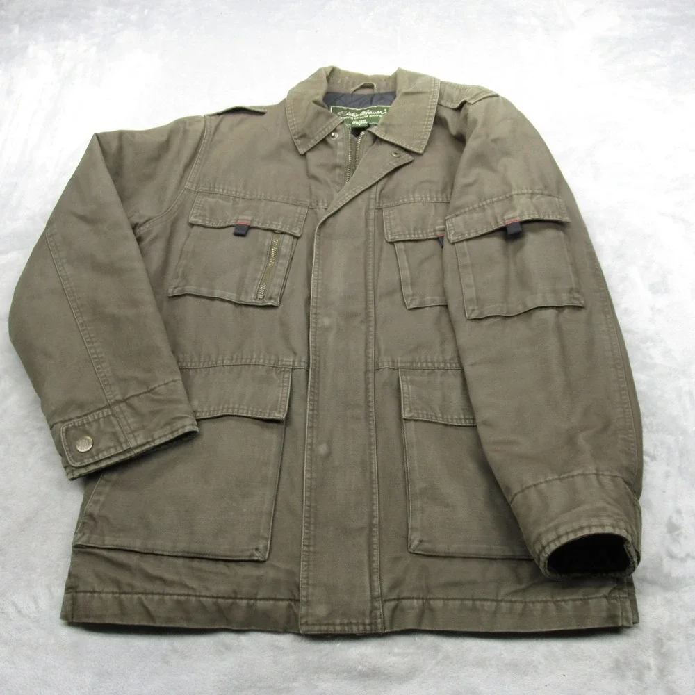 Eddie Bauer Field Jacket Mens Small Green Canvas Quilted Removable Utility Panel - Picture 2 of 16